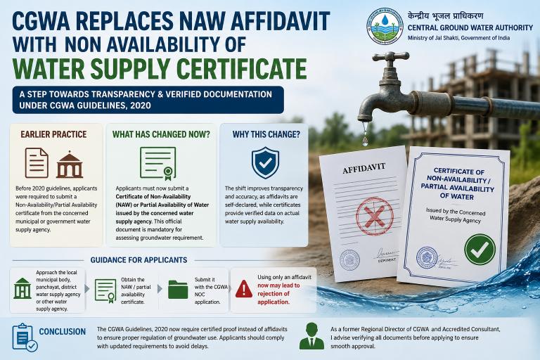 CGWA Replaces NAW  Affidavit with  non availability of Water Supply Certificate